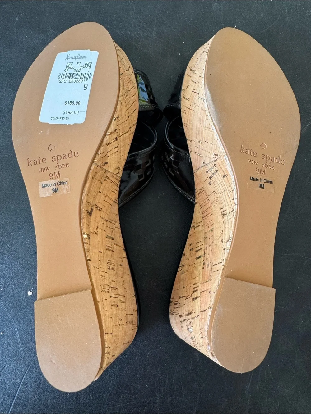 New Kate Spade Black Patent Cutout Slide Sandals